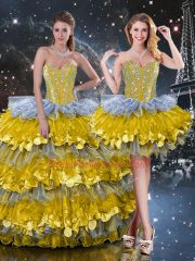 Floor Length Multi-color 15 Quinceanera Dress Organza Sleeveless Beading and Ruffled Layers
