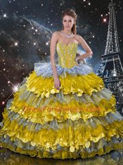 Floor Length Multi-color 15 Quinceanera Dress Organza Sleeveless Beading and Ruffled Layers