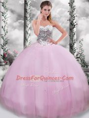 Extravagant Sleeveless Tulle Brush Train Lace Up Ball Gown Prom Dress in Lilac with Beading