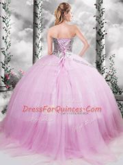 Extravagant Sleeveless Tulle Brush Train Lace Up Ball Gown Prom Dress in Lilac with Beading