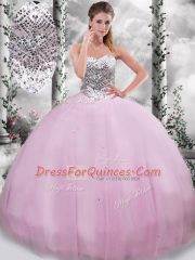 Extravagant Sleeveless Tulle Brush Train Lace Up Ball Gown Prom Dress in Lilac with Beading