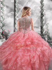 Beading and Ruffles Sweet 16 Dress Watermelon Red Zipper Sleeveless Floor Length