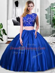 Sumptuous Royal Blue Scoop Neckline Lace and Ruching Sweet 16 Quinceanera Dress Sleeveless Zipper