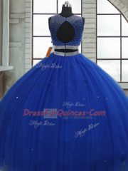 Fitting Scoop Sleeveless Tulle 15 Quinceanera Dress Beading and Sequins Clasp Handle