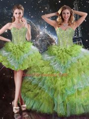 Organza Sleeveless Floor Length 15th Birthday Dress and Beading and Ruffled Layers