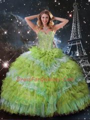 Organza Sleeveless Floor Length 15th Birthday Dress and Beading and Ruffled Layers