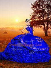 Fabulous Ball Gowns Sleeveless Royal Blue Sweet 16 Dress Brush Train Lace Up