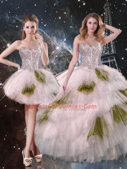 Beautiful Champagne Sleeveless Tulle Lace Up Quinceanera Gowns for Military Ball and Sweet 16 and Quinceanera