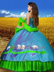 Delicate Floor Length Multi-color Quince Ball Gowns Taffeta Sleeveless Embroidery