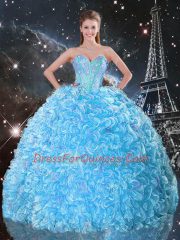 Baby Blue Sweetheart Lace Up Beading and Ruffles 15th Birthday Dress Sleeveless