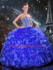 Best Sleeveless Beading and Ruffles Lace Up Quince Ball Gowns