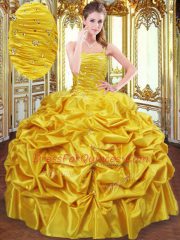 Fantastic Sleeveless Floor Length Beading and Pick Ups Lace Up Quinceanera Gown with Gold