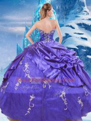 Modern Floor Length Zipper Quince Ball Gowns Purple for Military Ball and Sweet 16 and Quinceanera with Appliques and Pick Ups