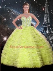 Comfortable Floor Length Yellow Green 15th Birthday Dress Sweetheart Sleeveless Lace Up