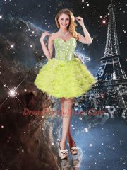 Comfortable Floor Length Yellow Green 15th Birthday Dress Sweetheart Sleeveless Lace Up