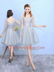 New Style Knee Length Silver Vestidos de Damas V-neck Half Sleeves Lace Up