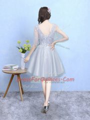 New Style Knee Length Silver Vestidos de Damas V-neck Half Sleeves Lace Up
