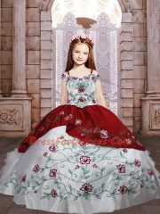Perfect Ball Gowns Little Girl Pageant Dress White And Red Spaghetti Straps Taffeta Sleeveless Floor Length Lace Up