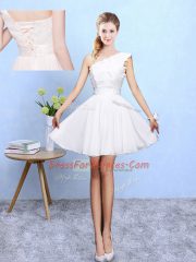 Knee Length White Dama Dress for Quinceanera Chiffon Sleeveless Appliques