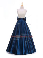 Perfect Navy Blue Sleeveless Taffeta Backless Homecoming Dress for Prom and Party and Military Ball and Sweet 16