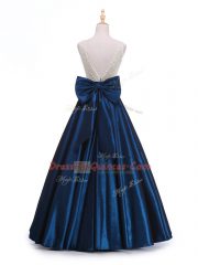 Perfect Navy Blue Sleeveless Taffeta Backless Homecoming Dress for Prom and Party and Military Ball and Sweet 16
