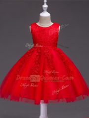 Custom Made Red Scoop Zipper Appliques Pageant Gowns For Girls Sleeveless