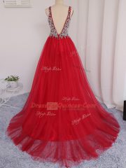 Gorgeous Tulle Sleeveless Homecoming Dress Brush Train and Beading