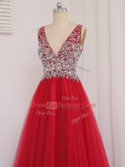 Gorgeous Tulle Sleeveless Homecoming Dress Brush Train and Beading