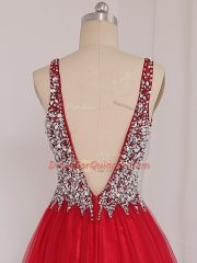 Gorgeous Tulle Sleeveless Homecoming Dress Brush Train and Beading