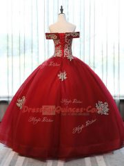 Sleeveless Floor Length Beading and Appliques Lace Up Sweet 16 Dresses with Wine Red