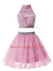 Customized Knee Length Lilac Dama Dress for Quinceanera Organza Sleeveless Beading