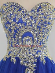 Customized Royal Blue Prom Gown Prom and Party and Sweet 16 with Beading Sweetheart Sleeveless Zipper