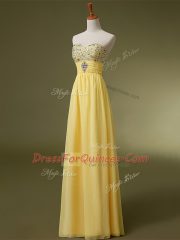 New Style Baby Blue Empire Chiffon Sweetheart Sleeveless Beading and Ruching Floor Length Lace Up Evening Dress