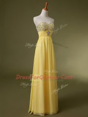 New Style Baby Blue Empire Chiffon Sweetheart Sleeveless Beading and Ruching Floor Length Lace Up Evening Dress