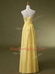 New Style Baby Blue Empire Chiffon Sweetheart Sleeveless Beading and Ruching Floor Length Lace Up Evening Dress