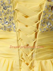 New Style Baby Blue Empire Chiffon Sweetheart Sleeveless Beading and Ruching Floor Length Lace Up Evening Dress