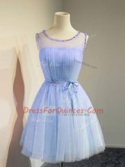 Custom Designed Lavender Sleeveless Belt Knee Length Damas Dress