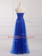 Royal Blue Sleeveless Tulle and Lace Lace Up Quinceanera Court of Honor Dress for Prom and Party and Wedding Party