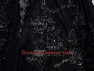 Stylish Off The Shoulder Sleeveless Brush Train Lace Up Evening Dress Black Tulle