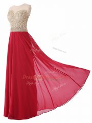 Pretty Empire Quinceanera Court of Honor Dress Red Scoop Chiffon Sleeveless Floor Length Zipper