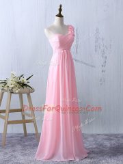 Baby Pink Zipper Dama Dress Ruffles and Ruching Sleeveless Floor Length