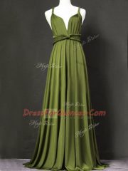 Olive Green Sleeveless Chiffon Criss Cross Dama Dress for Prom and Party and Wedding Party