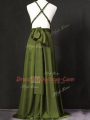 Olive Green Sleeveless Chiffon Criss Cross Dama Dress for Prom and Party and Wedding Party