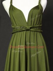 Olive Green Sleeveless Chiffon Criss Cross Dama Dress for Prom and Party and Wedding Party