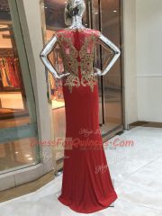 Most Popular Beading and Appliques Homecoming Dress Red Zipper Sleeveless Floor Length