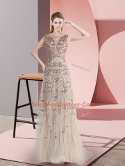 Sleeveless Beading Zipper Evening Dress with Champagne Brush Train