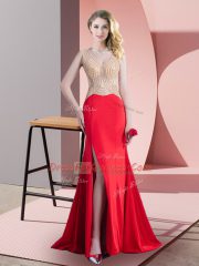 Admirable Red Scoop Neckline Beading Prom Dresses Sleeveless Zipper