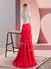 Admirable Red Scoop Neckline Beading Prom Dresses Sleeveless Zipper
