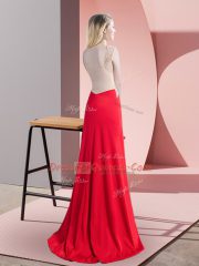 Admirable Red Scoop Neckline Beading Prom Dresses Sleeveless Zipper