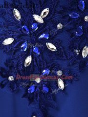 Amazing Sleeveless Chiffon Floor Length Zipper Prom Evening Gown in Blue with Lace and Appliques and Ruching